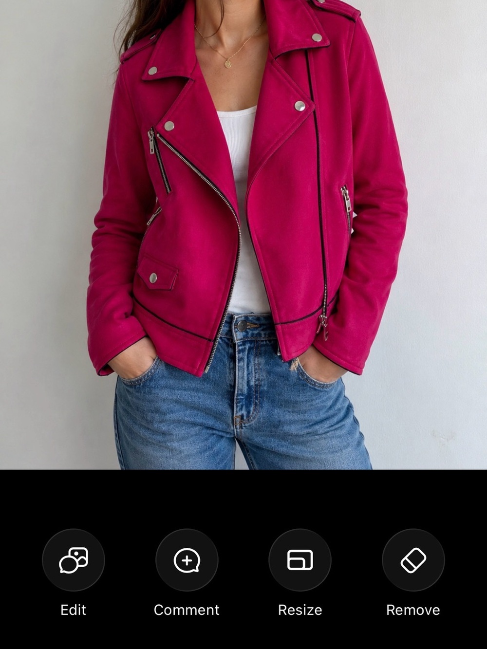 Mango Womens Bright Pink Moto Jacket with Silver Hardware